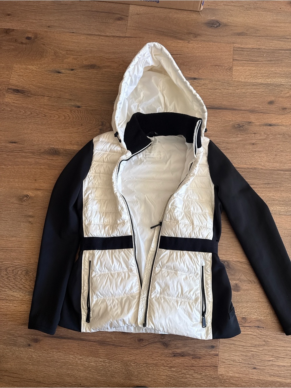 Calvin Klein White and Black Hooded Puffer Jacket